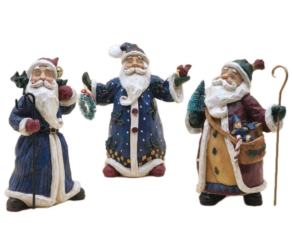 Vintage Jay Imports Old World Santa Claus Figurines Set of 3 Resin 7" Tall